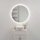 ZUN 32 in. Round Acrylic Framed Dimmable Anti-Fog LED Bathroom Vanity Mirror W716P233451