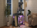 Litter Box Enclosure with Cat Tree, Hidden Litter Box with LED Light, Sisal Scratching Board and N704P443507E