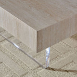 34.65'' Square Faux Travertine Pattern Coffee for Living Room,MDF,Modern Design Coffee W2582P279897