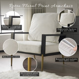 Modern Low Back White Upholstered Accent Armchair with Gold Metal Legs & Rubberwood Frame, Chic Wide 93214634