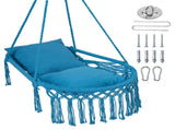 Navy Boho Macrame Hanging Swing Chair with 2 Padded Cushions, 330LBS Capacity Hammock Chair for 31600482
