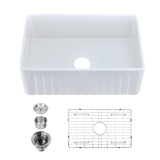 Fireclay 36" L X 20" W Farmhouse Kitchen Sink with Grid and Strainer W122559098