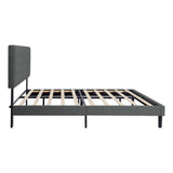Twin Size Upholstered Platform Bed Frame with Modern Button Tufted Linen Fabric Headboard, No Box W311P195323
