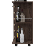 Bar Cart, Two External Shelves, Four Casters, Six Built-in Wine Rack, Single Door Cabinet -Dark B20091829