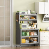 64" Kitchen Pantry Storage Cabinet, 5 Tier Metal Storage Cabinet with Wheels, Transparent Flap Door W3204P300624