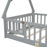 Twin Tent-shaped Floor Bed, with Guardrails, Slats, Door ,Grey W504119500