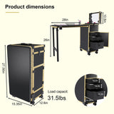 Portable Nail Art Table w/ LED Mirror, Bluetooth, Lockable Drawers, Telescopic Pole - Folding 01942131