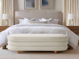 One Size Oval Channel Storage Bench with Wooden Ball Feet, Cream B035P600797