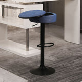 Round Storage Bar Stool Set of 2, Blue Linen Height Adjustable Barstool, 360&degCounter Height Swivel W2200P196799