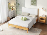 Queen Size, Solid Rubber Wooden Bed with Boucle Upholstered Headboard, Enhanced by Support W504P368764