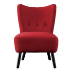 ZUN Unique Style Red Velvet Covering Accent Chair Button-Tufted Back Brown Finish Wood Legs Modern Home B01143826