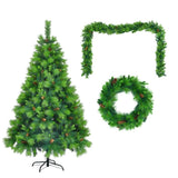 6FT Grass Green Christmas Tree, Large Branches Pine Tree, Pre-Lit Set with Tree & Garland & Wreath, N704P198445F