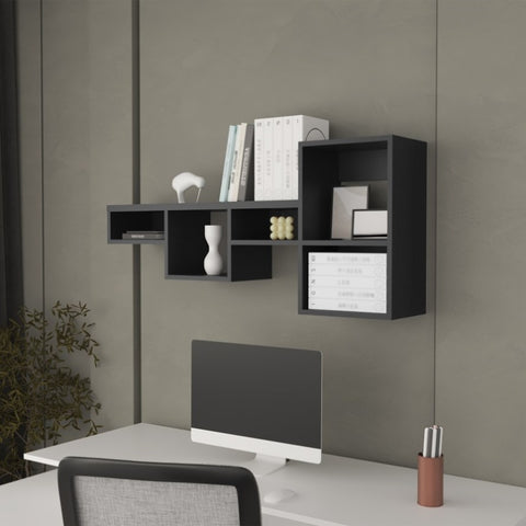 ZUN Globe Wall-Mounted Shelf Unit with 5 Shelves, Black B128P237186