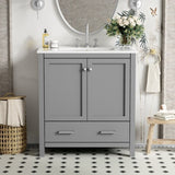 30" Gray Bathroom Vanity Single Sink, Combo Cabinet Undermount Sink, Bathroom Storage Cabinet WF324043AAE