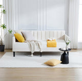 Elena Twin Size Beige Velvet Upholstered Daybed, Ribbed Tufted Backrest, Daybed in Lavish Modern B083P152010