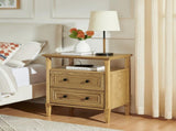 Wooden Nightstand with Open Cubby & 2 Storage Drawers, Freestanding Bedroom Side Cabinet for W487P543905