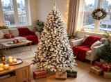 7.5 Foot Flocked Northern Pine Christmas Tree Artificial Xmas Tree Curved Tips LED Lights Indoor 70578829