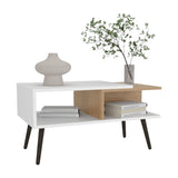 Coffee Table, 2 Shelves, 4 legs, White / Natural Oak B097P262371