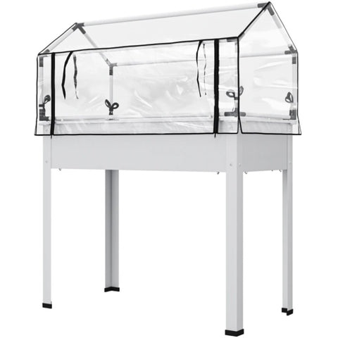 ZUN White mini greenhouse with raised garden bed 59856385