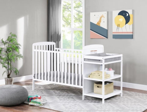 ZUN Ramsey 3-in-1 Convertible Crib and Changer Combo White B02263653