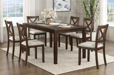 ZUN Dark Chery Finish Wooden Dining Set 7pc Dining Table and Beige Side Chairs Transitional Kitchen B011P144388