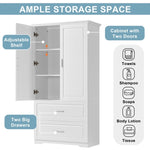 ZUN Tall Bathroom Storage Cabinet, Cabinet with Two Doors and Drawers, Adjustable Shelf, MDF Board, 44112722