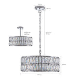 Modern Crystal Drum Chandelier, 6-Light Pendant Lighting Fixture with Silver Metal Frame for Living W1340P189448