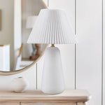 ZUN Textured Ceramic Table Lamp with Fluted Fabric Shade White See below B035P264542