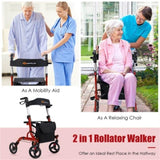 2-in-1 Red Rollator Walker & Wheelchair - 330 lbs Capacity, 8" PVC Wheels X-Shaped Structure 93513212