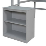 Full size Loft Bed with Desk and Writing Board, Wooden Loft Bed with Desk & 2 Drawers Cabinet- Gray 96271078