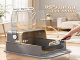 XXL Enclosed Stainless Steel Cat Litter Box, Flip Lid HighSided Pan with Step, Metal Scoop & 2 T3971P611941