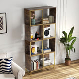 4-Tier Industrial Bookcase, Rustic Wood and Metal Frame, Asymmetrical Design, Display Storage W2167P192763