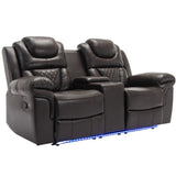 ZUN Home Theater Seating Manual Recliner Loveseat with Hide-Away Storage, Cup Holders and LED Light WF310726AAD