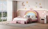Full Size Upholstered Rainbow Design Bed, Velvet Princess Platform Bed with Storage Drawer, No N733P234609H