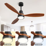 ZUN 52 Inch Wooden Ceiling Fan With 3 Solid Wood Blades Remote Control Reversible DC Motor With Led 99114376