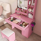 Vanity Desk with LED Mirror Lights and Power Outlet Charging Station, Makeup Dressing Table with 3 93490153