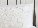 3 Piece Tufted Cotton Chenille Damask Comforter Set Off-White Full/Queen B03597087