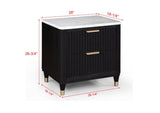 ZUN 1pc Contemporary 2-Drawer Black Nightstand White Top Metal Knobs Modern Design Wooden Bedroom B011P240937