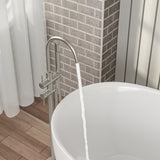 Freestanding Bathtub Faucet Floor Mount Tub Filler Brushed Nickel, Swivel Gooseneck Spout with W1243P316231