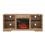 ZUN TV Stand Electric Fireplace Glass Shelves, 3D Fireplace TV Stand with LED Lights Wood with USB W1758P215083