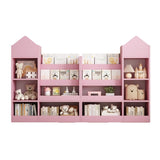 Pink Kids Wooden Bookshelf Toy Storage Organizer with Bookcase, Kid's Bin Storage Unit with 6 W2876P233556
