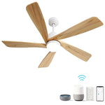 ZUN 52 Inch Indoor Ceiling Fan With Dimmable LED Light 5 Solid Wood Blades Remote Control Reversible DC W882P146360