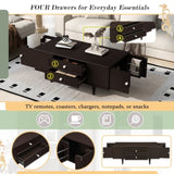 U-Can Modern Rectangle Coffee Table with Four Drawers, Two Side Hidden Storage Compartments, 47.2" N724P286418D