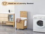 Laundry Hamper with Lid and Wheels, Woven Natural Water Hyacinth Rolling Laundry Hamper 86545977