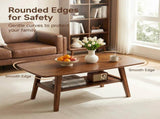 Mid Century Modern Coffee, 100% Solid Oak Wood Coffee with Storage Shelf, 2-Tier Coffee W3204P469105