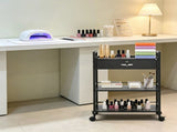 3-Tier Beauty Salon Trolley Cart with Lockable Drawer, MDF Rolling Storage Station, 4 Wheels 11809650