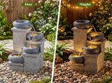 4-Tier Cascading Water Fountain with Warm White LED Lights Resin Indoor Outdoor Water Feature 29440693