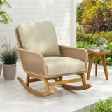 Contemporary Minimalist Beige Wicker Rocking Chair with Soft Polyester Cushions and Durable Wooden N767P229004N