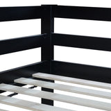Twin over Twin Rubber Wood Floor Bunk Bed, with ladder,Guardrails,House-Shaped-Bunk Bed, Black W504P206865