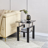 2-Piece Tempered Black Glass Sofa Table, Black Noghtstand with Metal Leg for Living Room W1718127063